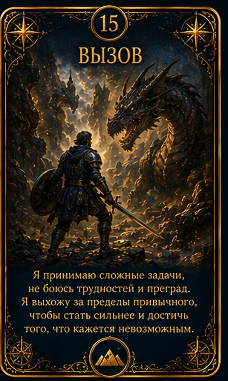 Карта ценности «Вызов»: человек поднимается по крутым геометрическим ступеням к светлой отметке; пиктограмма кластера «Жизненность и приключение»