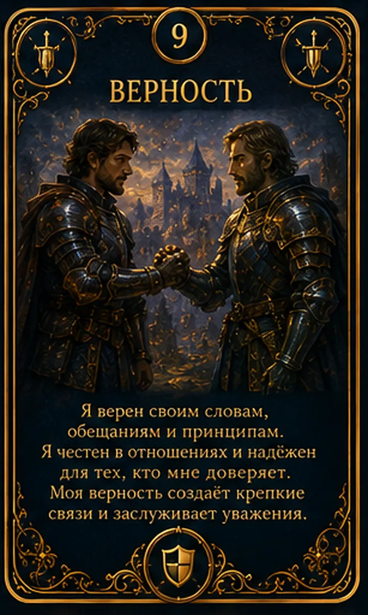 Карта ценности «Верность»: две руки держат одну прочную нить, не натягивая ее; пиктограмма кластера «Любовь и близость»