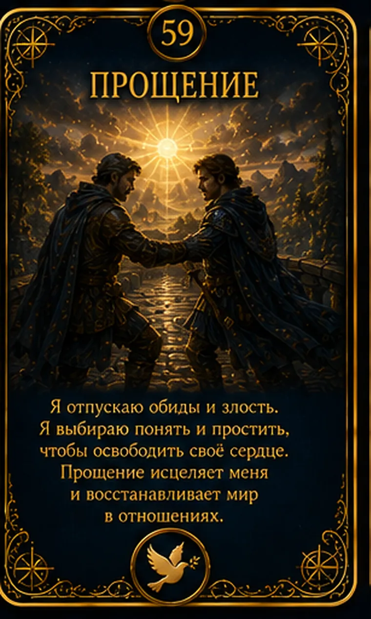 Карта ценности «Прощение»: натянутая нить ослабляется, и две стороны оказываются в более мягком пространстве; пиктограмма кластера «Дух и целостность»