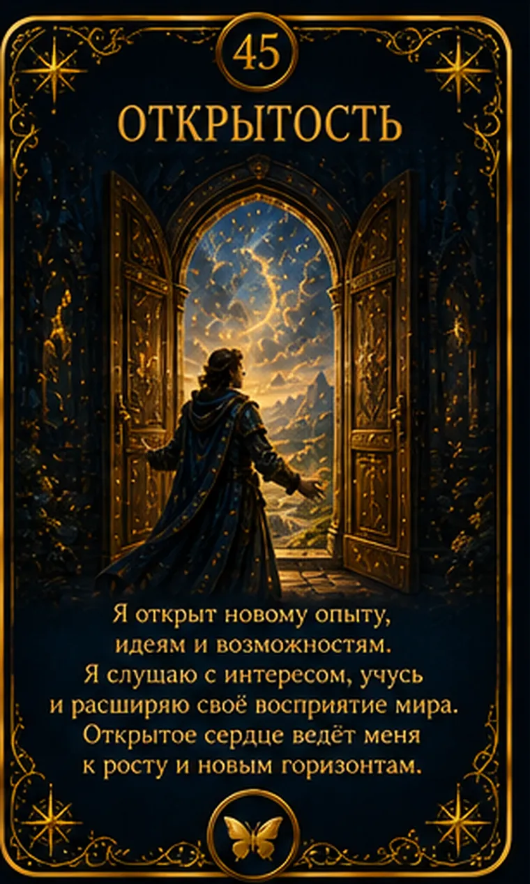 Карта ценности «Открытость»: человек распахивает окна, и в комнату входят новые формы и цвета; пиктограмма кластера «Свобода и самостоятельность»